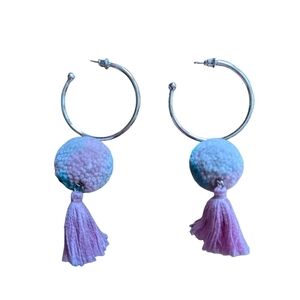 Mignonne Gavigan pom pom earrings pink and blue